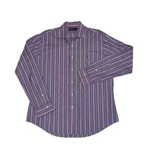 Mens Polo by Ralph Lauren Long Sleeve Shirt w Logo Purple Vertical Stripe Large